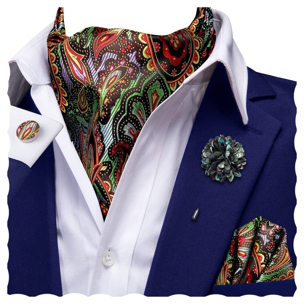 4497 Ascot Lapel Pin Set Cravat Ties Wedding Scarf Tie Party Business